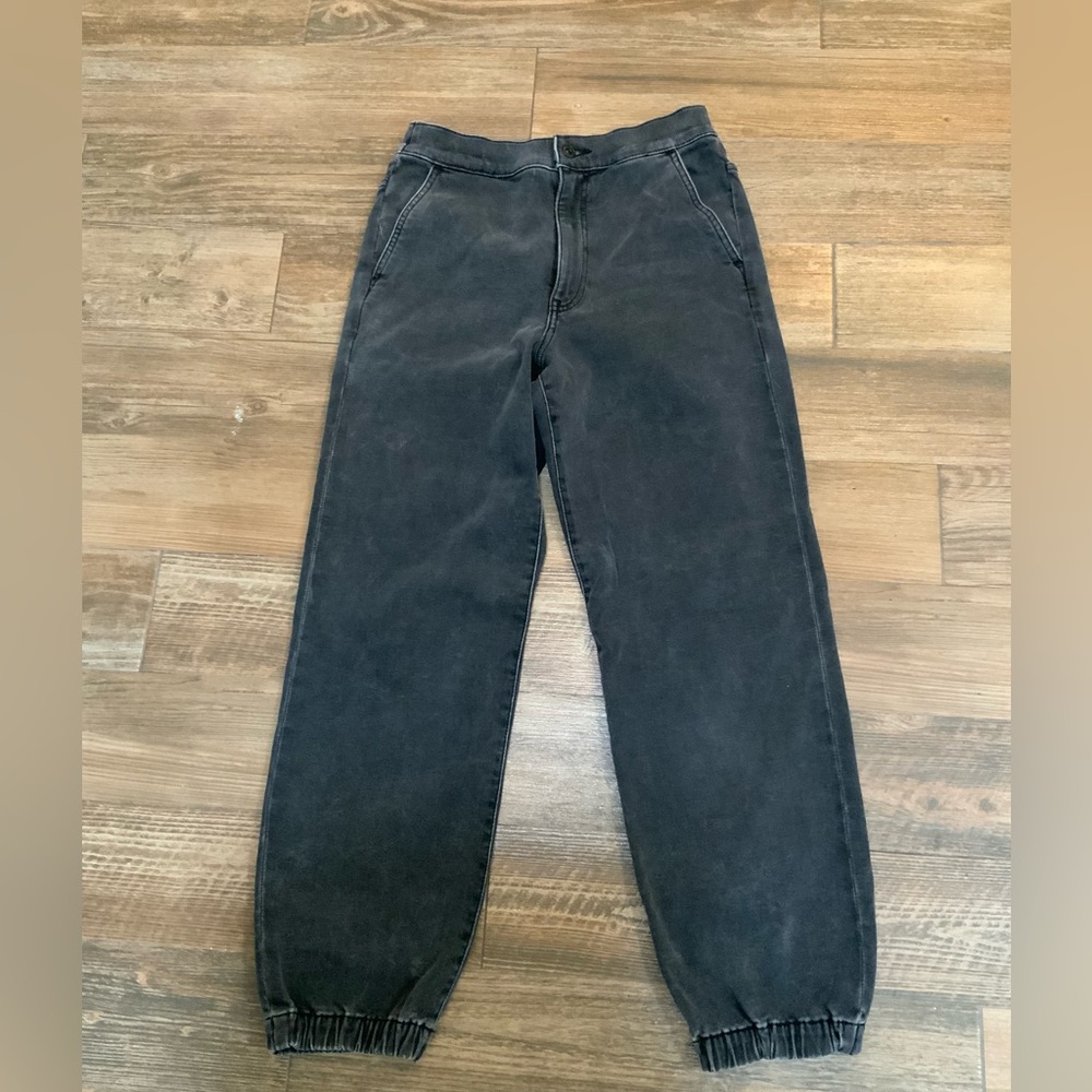 Express Women High Rise Denim Joggers size 6 Washed out Black Jeans Streetwear